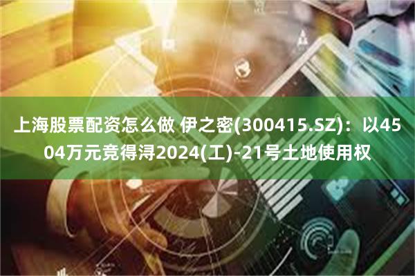 上海股票配资怎么做 伊之密(300415.SZ)：以4504万元竞得浔2024(工)-21号土地使用权